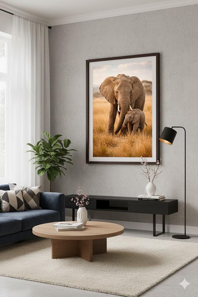 Elephant and Baby Art | Safari Nursery Wall Art (Digital Download)
