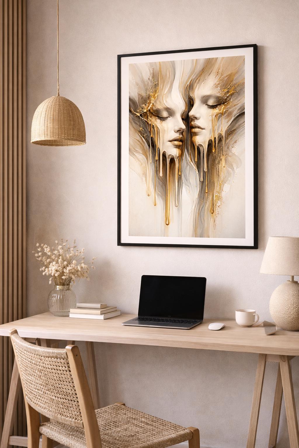 Abstract Melting Faces Wall Art | Modern Surreal Portrait Print | Contemporary Neutral Art | Digital Download