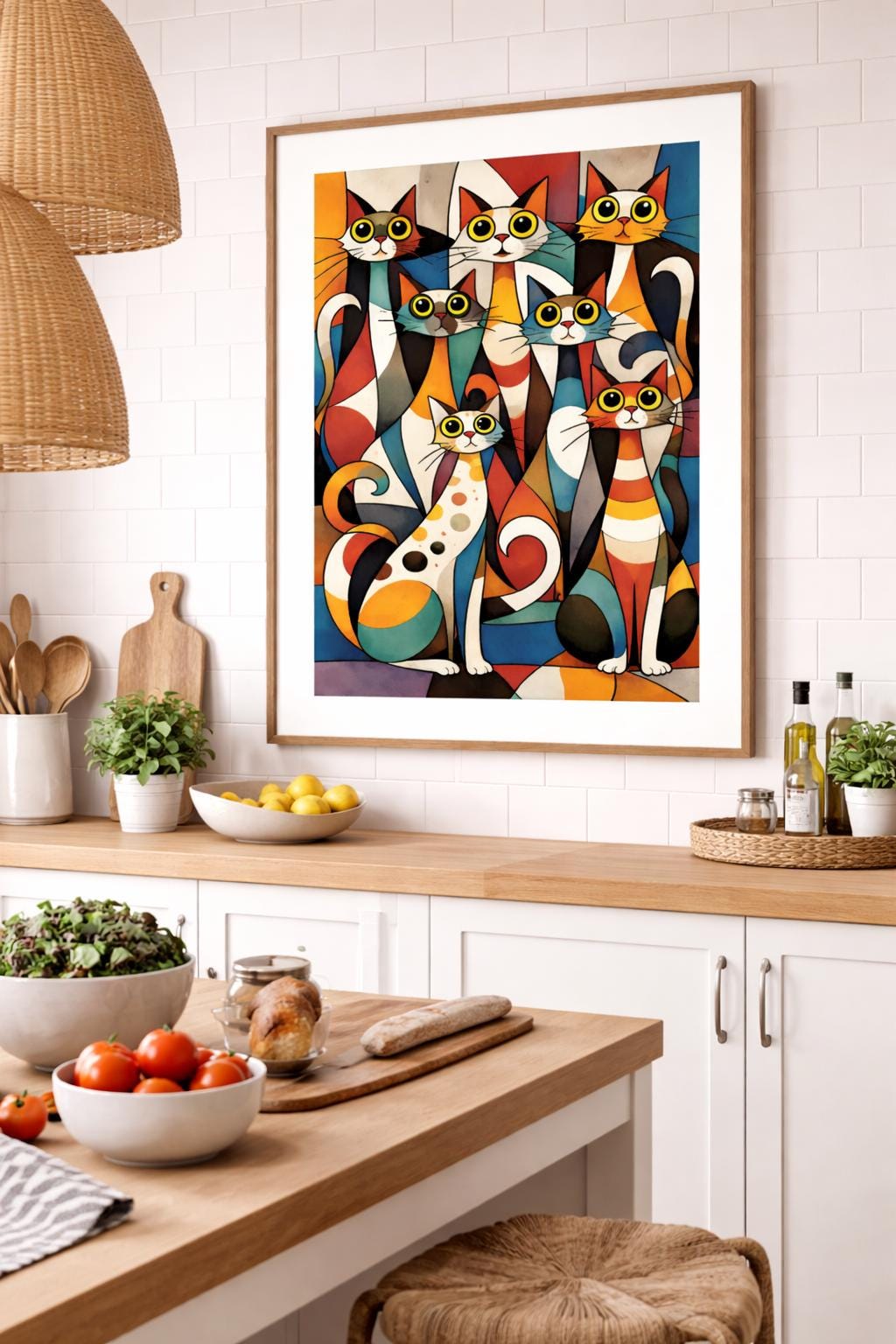 Abstract Cubist Cats Wall Art Printable, Tall Skinny Cat Art, Modern Geometric Cat Artwork, Colorful Pet Decor