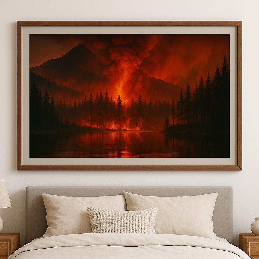 Fiery Mountain Forest Fire Landscape Art