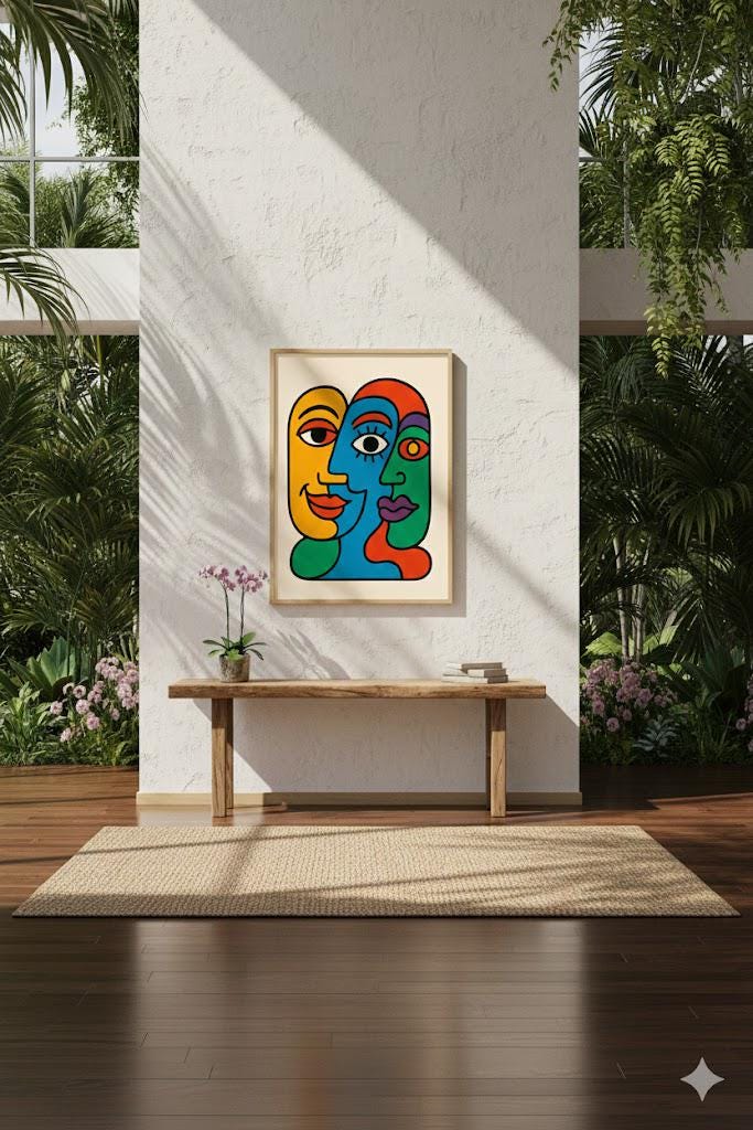 Abstract Faces Art Print | Colorful Psychedelic Illustration (Digital Download)