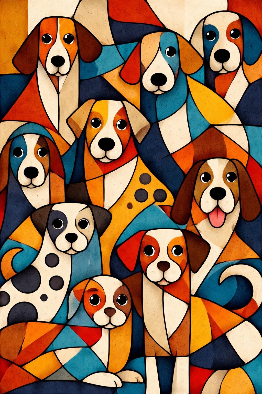Abstract Cubist Dogs Wall Art Printable, Modern Geometric Dog Art, Colorful Contemporary Pet Artwork Download