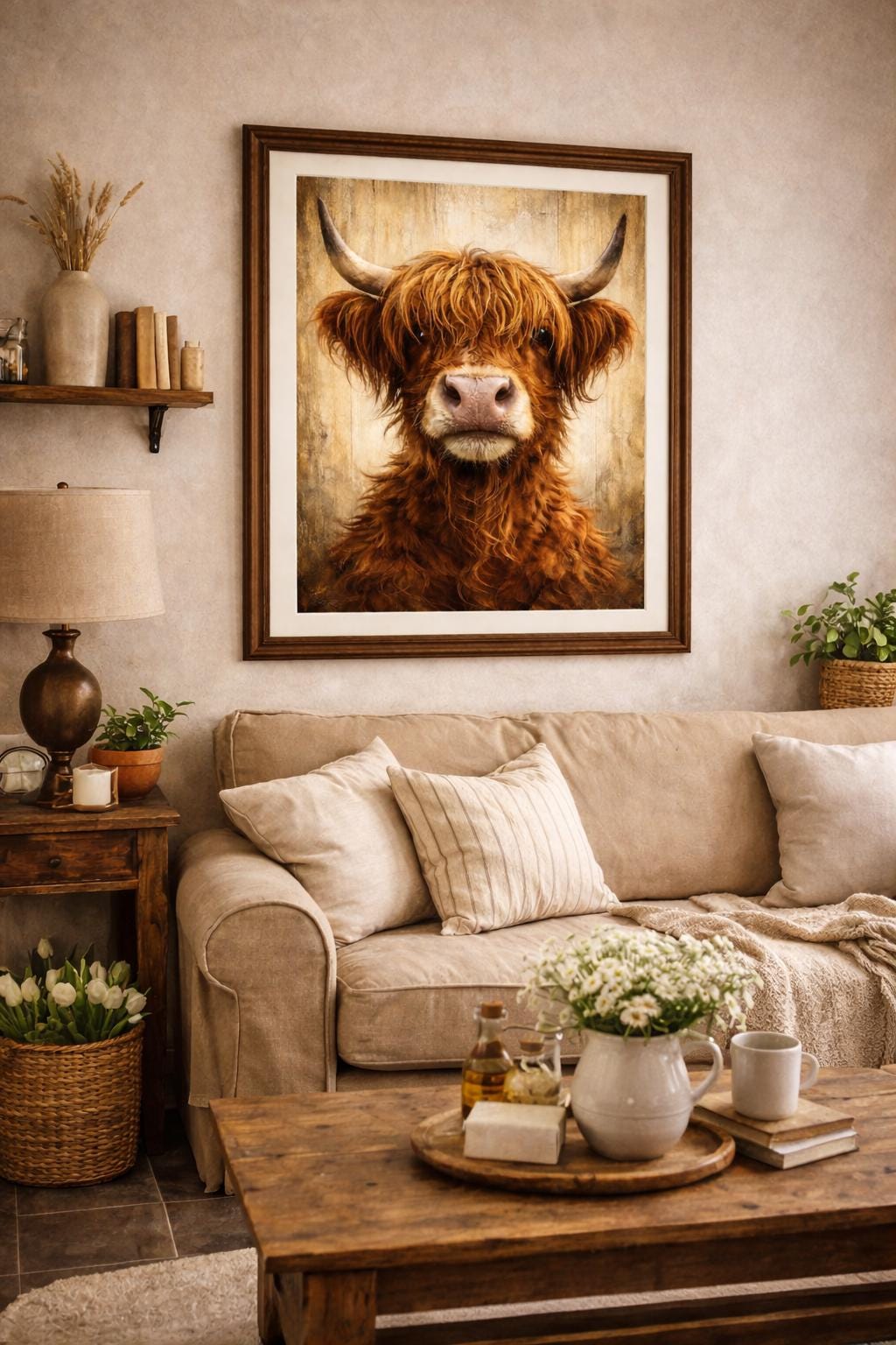 Highland Cow Wall Art, Rustic Farm Animal Print, Country Farmhouse Decor, Cozy Cabin Ranch Artwork Printable