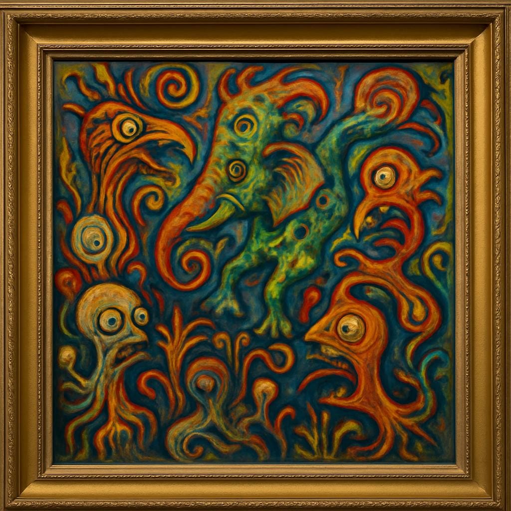 Abstract Surreal Monster Chaos | Oddest Art Ever | Colorful Psychedelic Creature Painting | Unique Wall Art