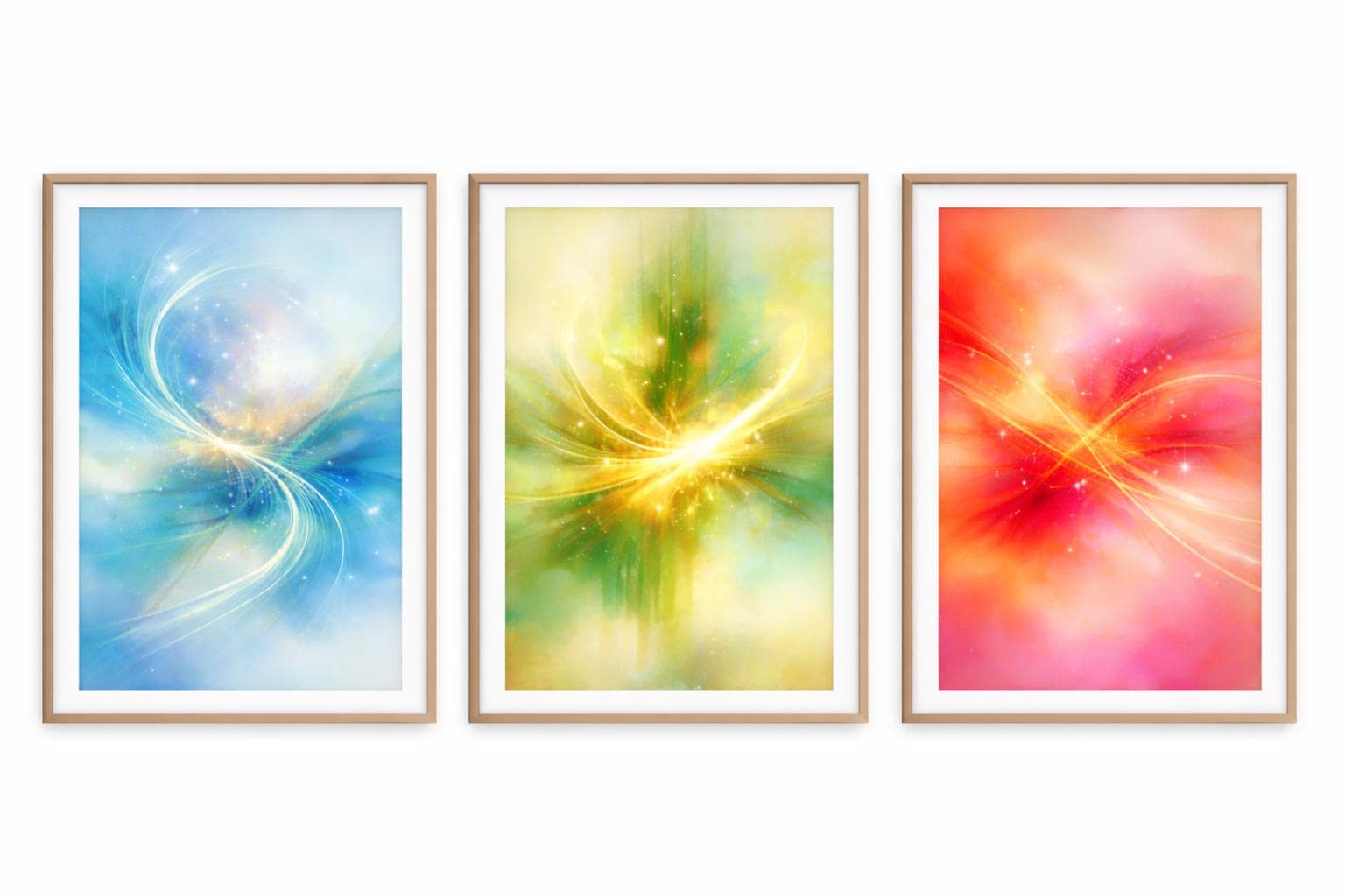 Abstract Triptych Wall Art Set, Blue Green Red, Modern Home Decor (Digital Download)