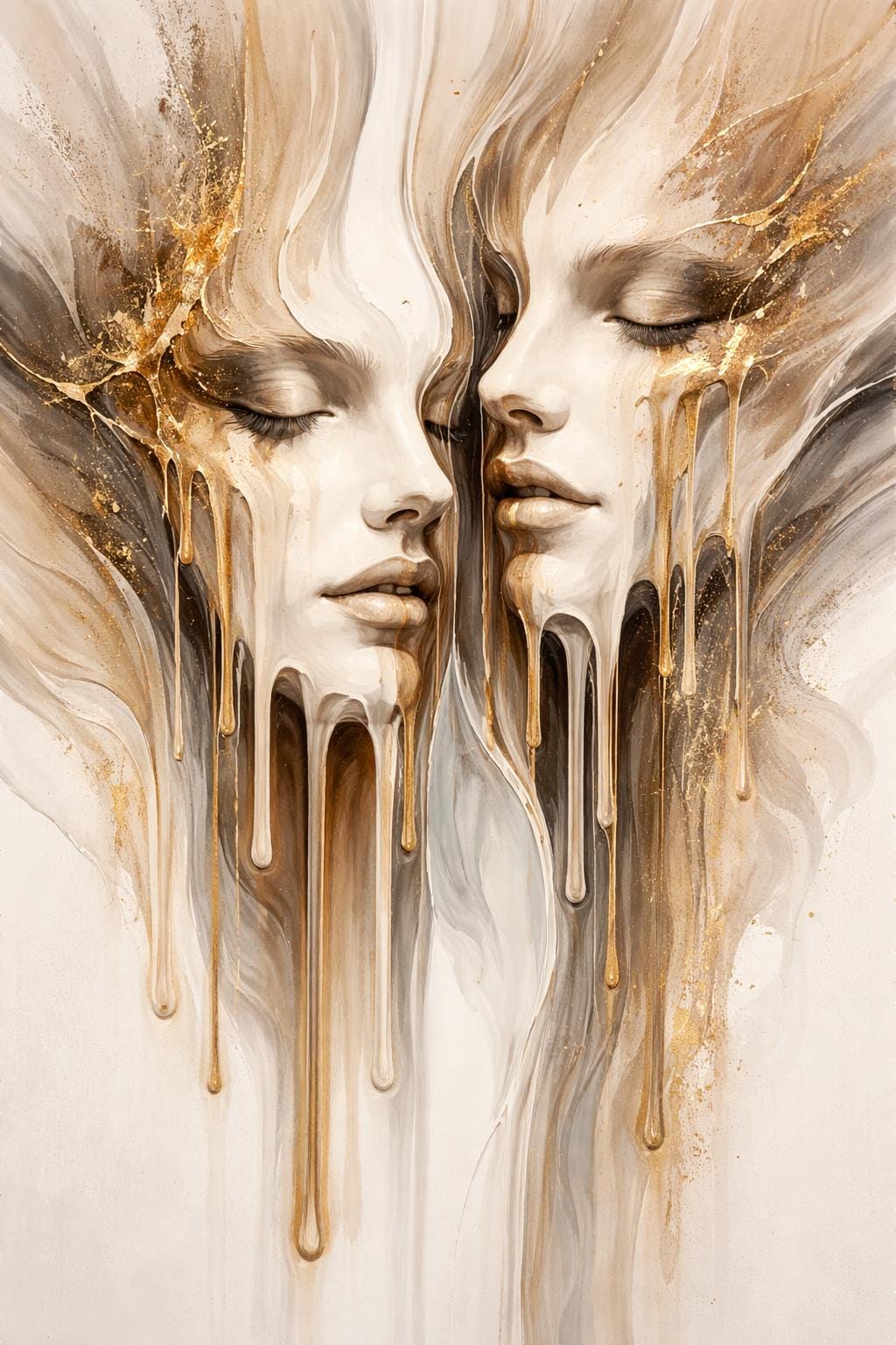 Abstract Melting Faces Wall Art | Modern Surreal Portrait Print | Contemporary Neutral Art | Digital Download