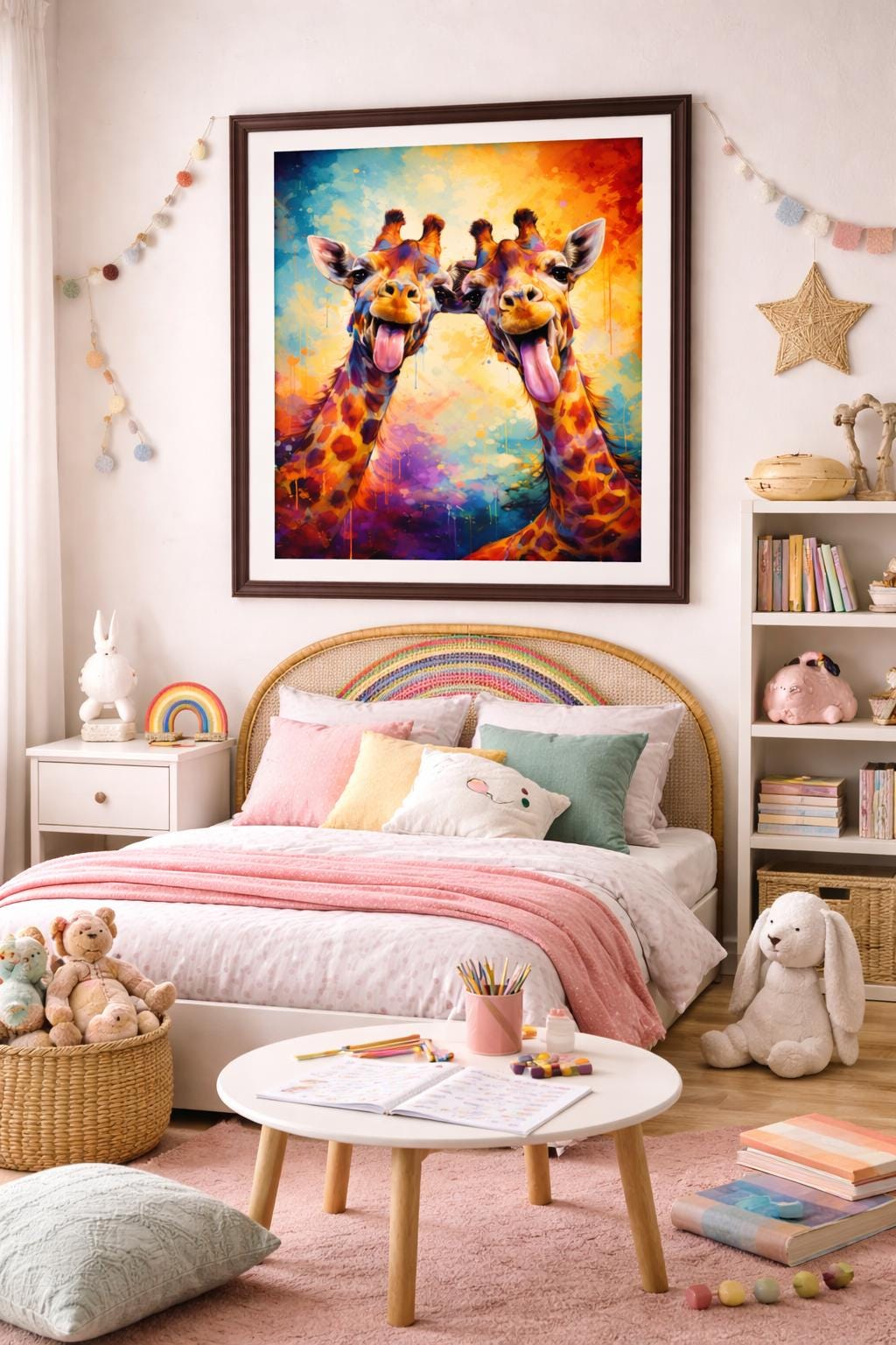 Funny Giraffe Wall Art, Colorful Giraffe Duo Print, Whimsical Animal Artwork, Modern Farmhouse Decor Printable