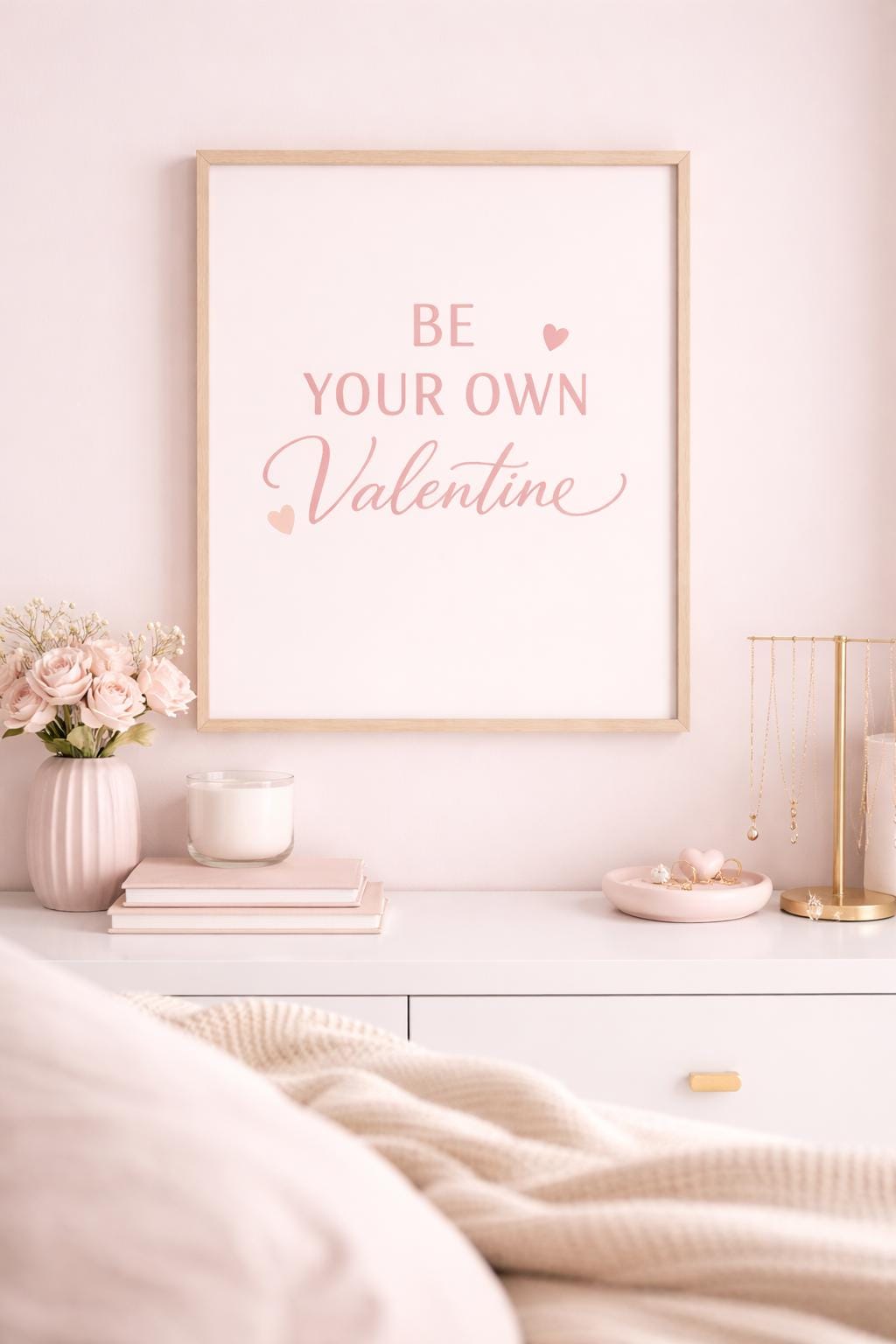 Be Your Own Valentine Printable | Self Love Wall Art | Valentine Quote Poster | Pink Minimal Decor