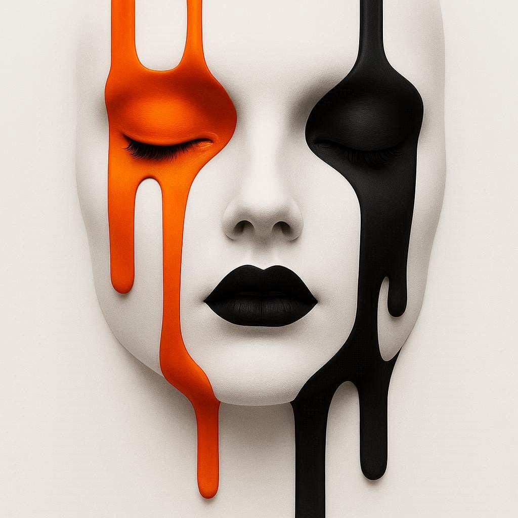 Abstract Melted Face Wall Art, Modern Surreal Portrait Print, Black Orange Minimal Art, Contemporary Digital Download