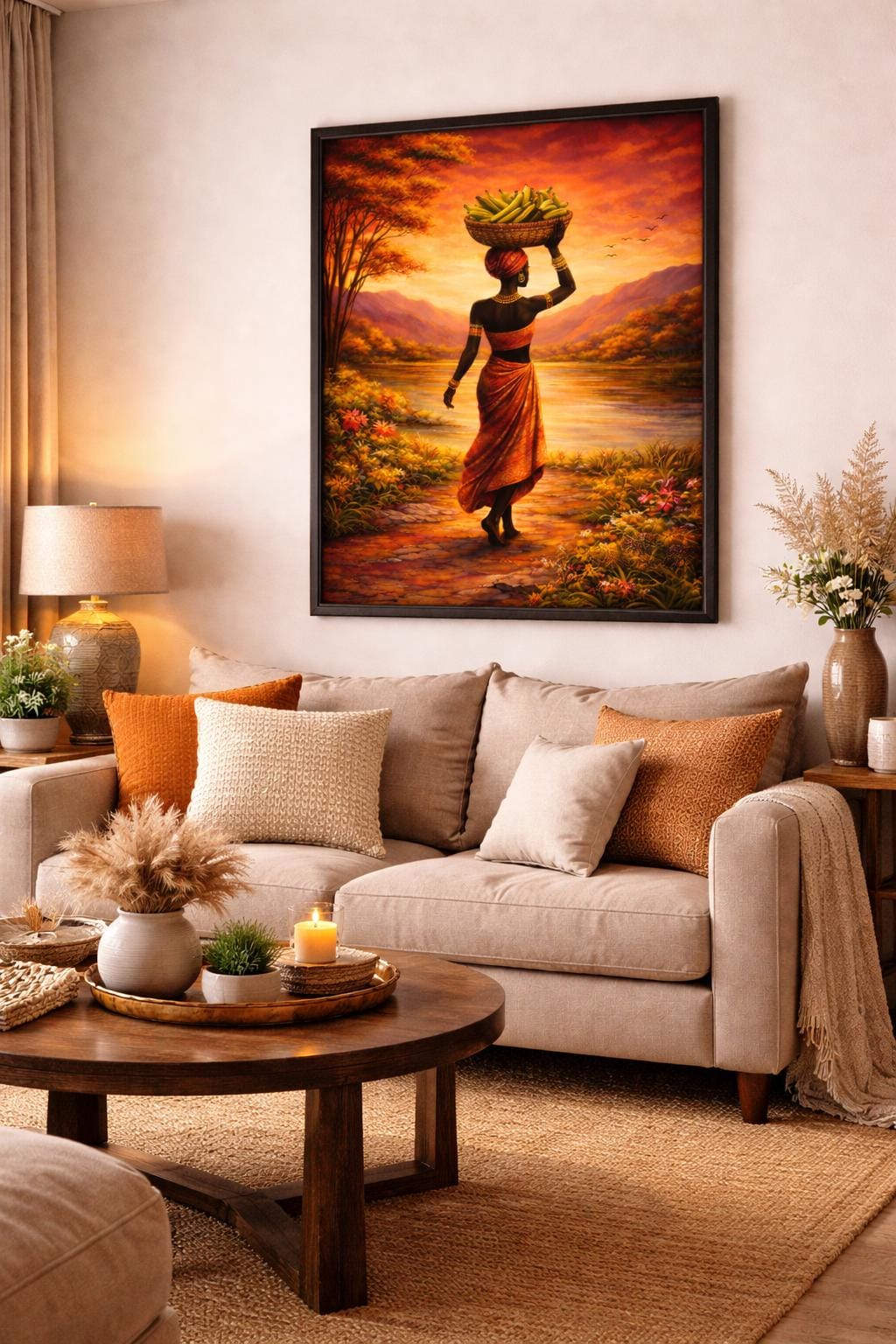 African Woman Plantain Art Print | Afrocentric Sunset Artwork (Digital Download)