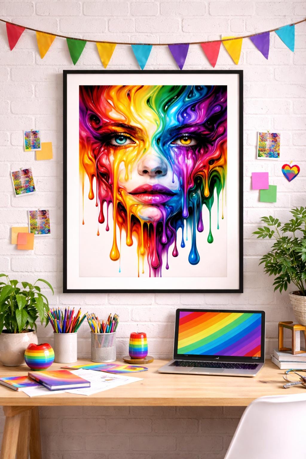 Abstract Melted Face Pride Wall Art, Rainbow Drip Portrait, LGBTQ Modern Art Print, Colorful Surreal Face Artwork