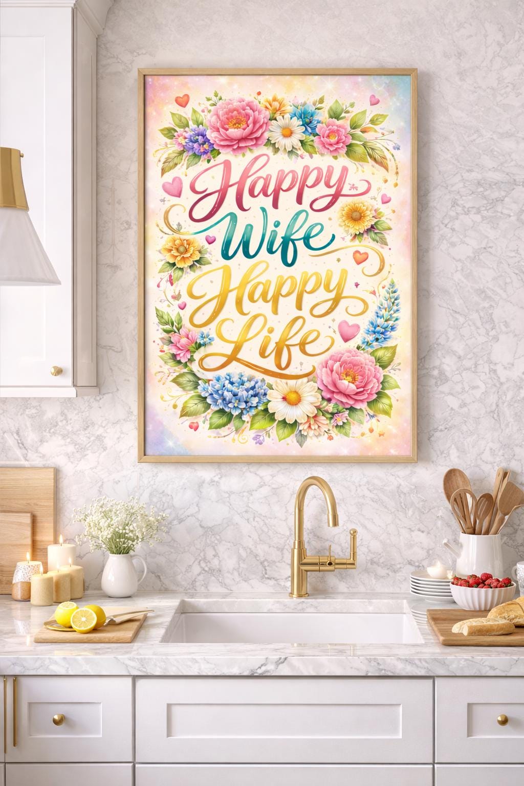 Happy Wife Happy Life Poster | Funny Quote Wall Art | Marriage Humor Print | Printable Home Decor | Digital Download