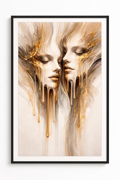Abstract Melting Faces Wall Art | Modern Surreal Portrait Print | Contemporary Neutral Art | Digital Download