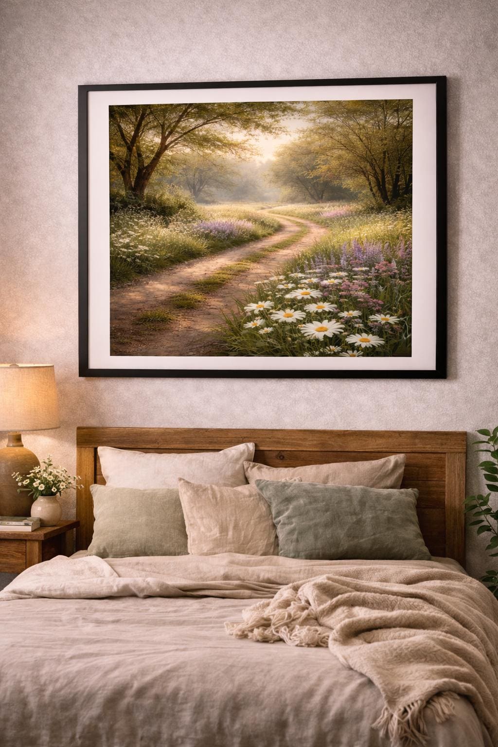Country Path Wall Art, Wildflower Meadow Landscape, Spring Floral Road Art, Cottage Farmhouse Printable Digital Download