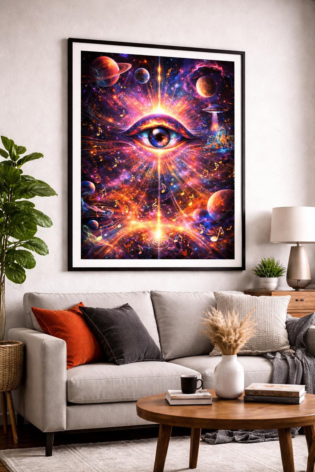 Cosmic Music Art, Psychedelic Wall Art, Abstract Musical Notes Artwork, Surreal Space Art, Music Lover Decor, Printable Wall Art