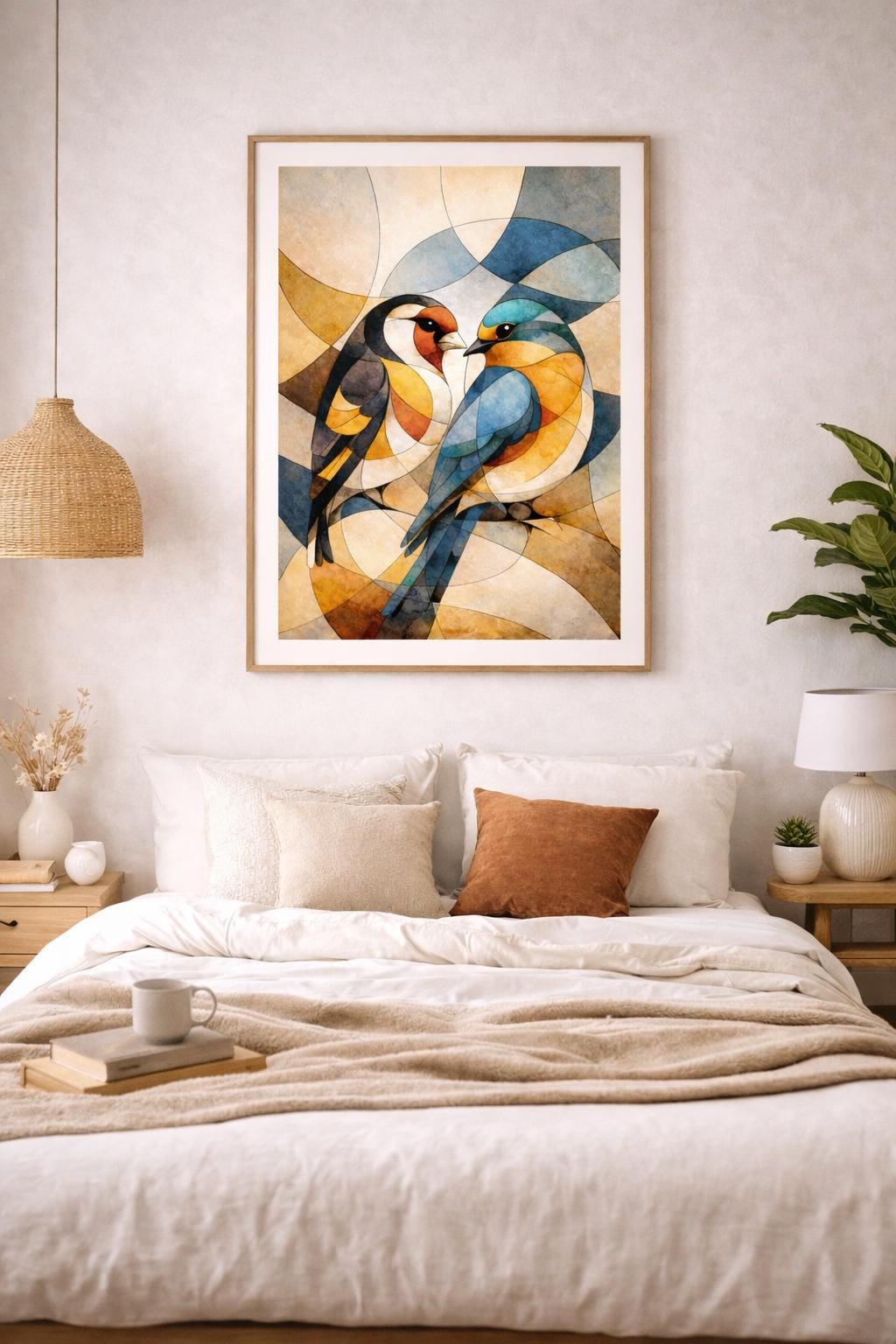 Abstract Cubist Birds Wall Art Printable, Modern Minimal Bird Artwork, Geometric Bird Art, Neutral Contemporary Decor