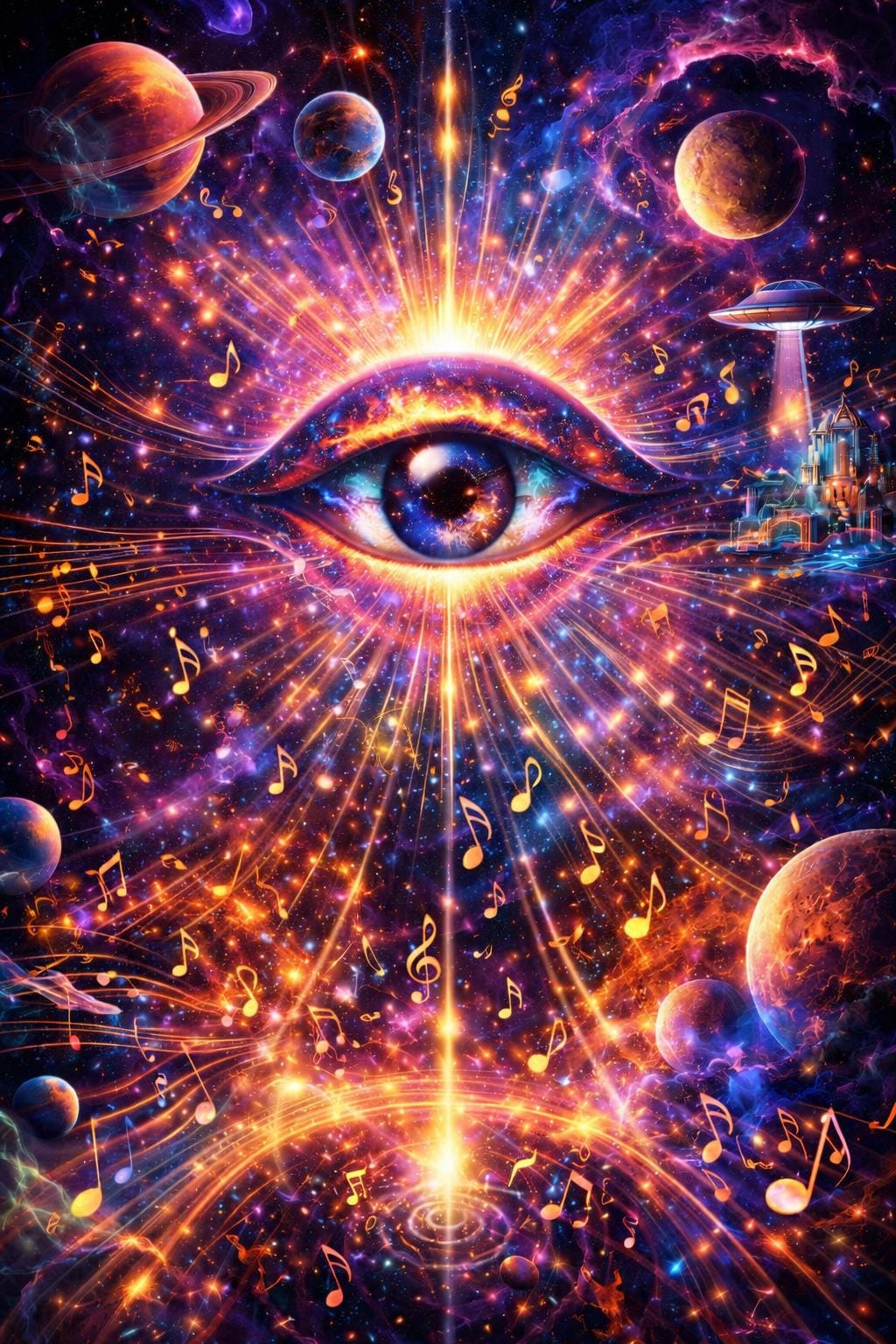 Cosmic Music Art, Psychedelic Wall Art, Abstract Musical Notes Artwork, Surreal Space Art, Music Lover Decor, Printable Wall Art