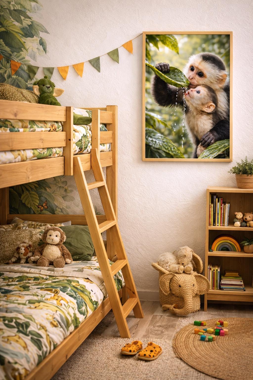 Capuchin Monkey Art | Mother and Baby Rainforest Nursery Art (Digital Download)