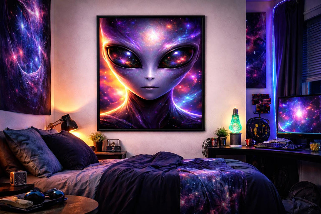 Abstract Alien Wall Art | Sci Fi Alien Face Artwork | Cosmic Space Art Print | Man Cave Garage Decor | Digital Download