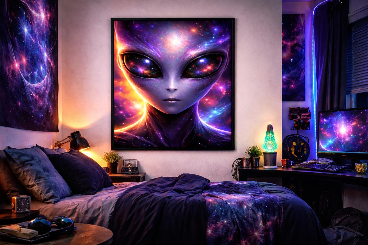 Abstract Alien Wall Art | Sci Fi Alien Face Artwork | Cosmic Space Art Print | Man Cave Garage Decor | Digital Download