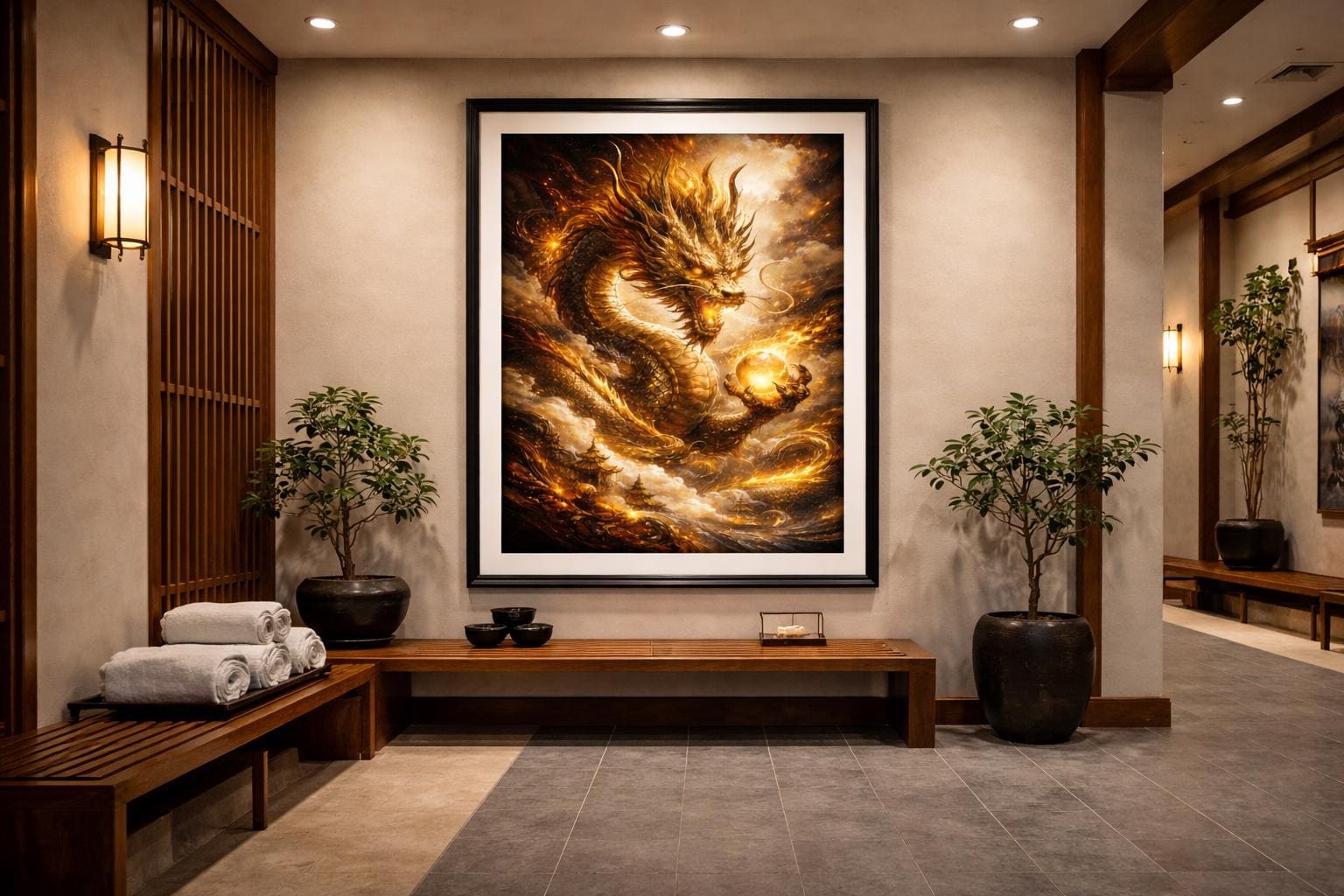 Chinese Dragon Wall Art Printable | Golden Dragon Artwork | Martial Arts & Feng Shui Decor | Powerful Asian Dragon Art