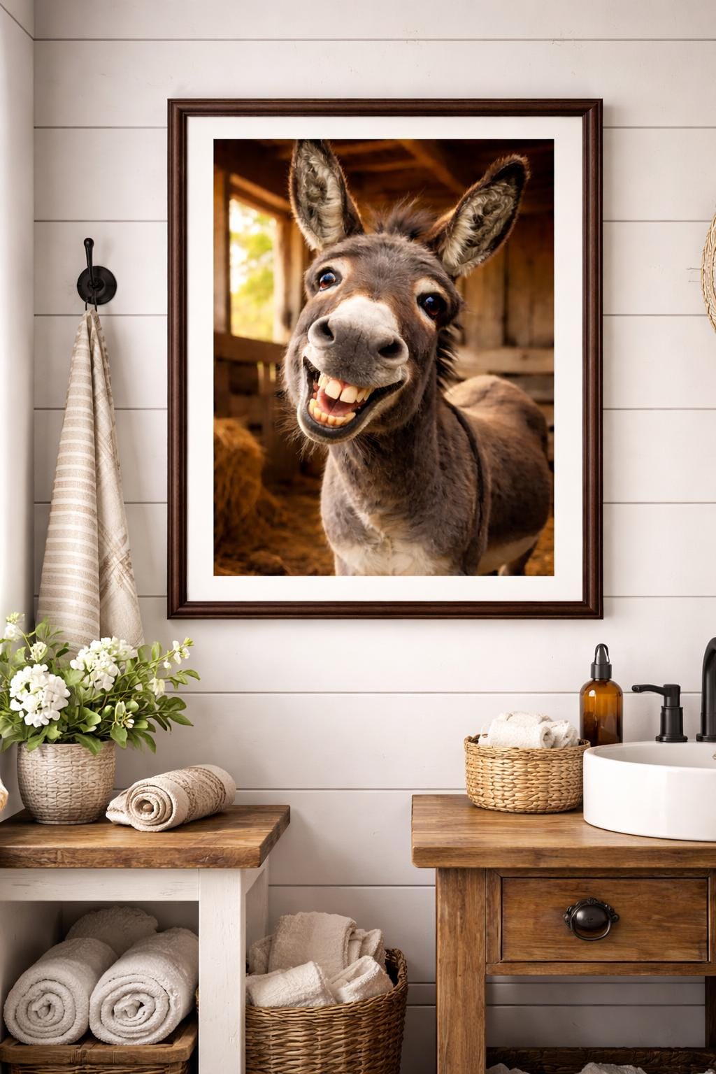 Funny Donkey Wall Art, Realistic Farm Animal Print, Rustic Farmhouse Decor, Humorous Donkey Portrait Printable