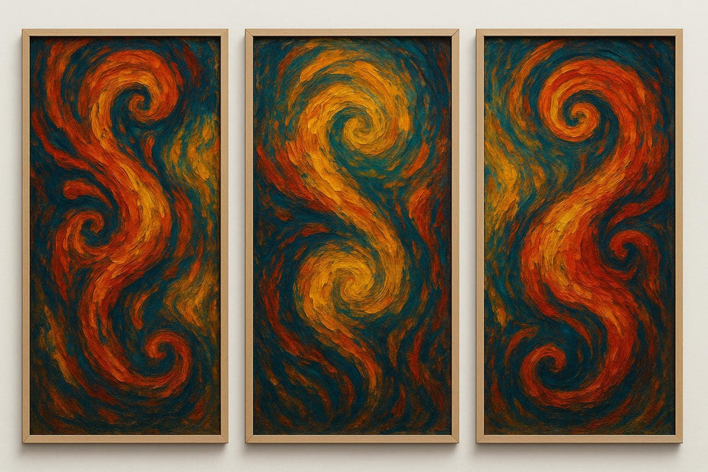 Abstract Triptych Wall Art Set – 3 Piece Swirl Painting | Modern Home Decor | Large Digital Download
