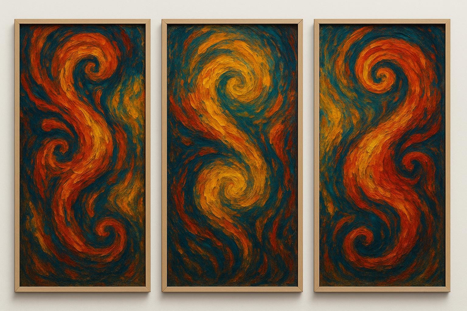 Abstract Triptych Wall Art Set – 3 Piece Swirl Painting | Modern Home Decor | Large Digital Download