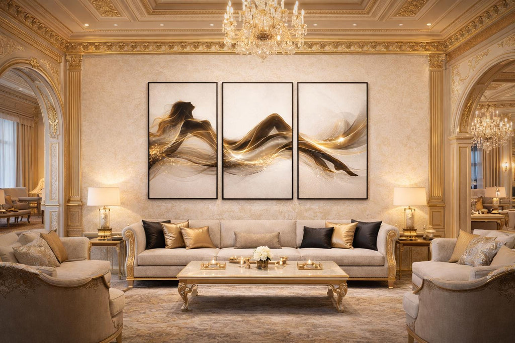 Gold Abstract Woman Silhouette Triptych, Elegant Printable Wall Art (Set of 3)