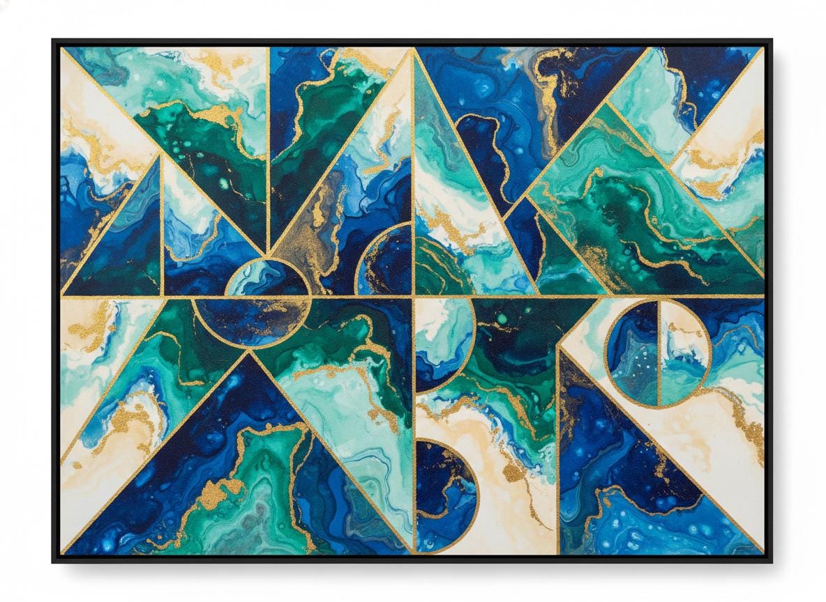 Blue and Gold Geometric Wall Art • Luxury Abstract Marble Print • Modern Interior Decor Artwork