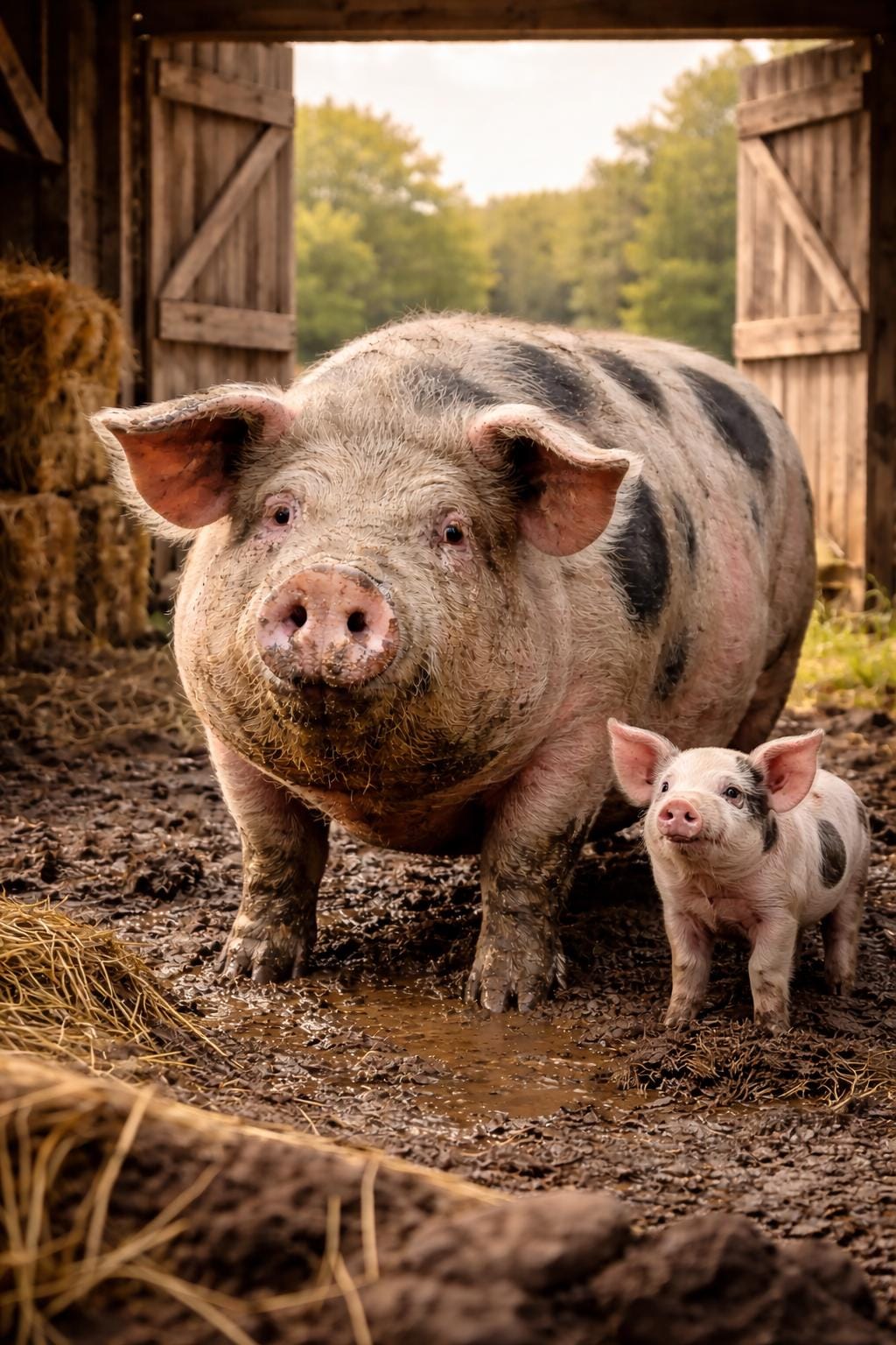 Funny Pig Wall Art, Realistic Farm Pig Art, Big Pig and Piglet Artwork, Rustic Farmhouse Barn Decor Printable