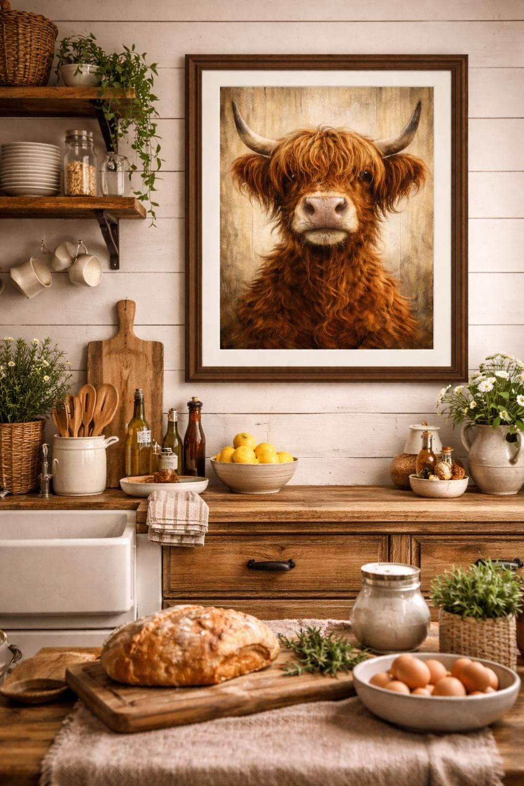 Highland Cow Wall Art, Rustic Farm Animal Print, Country Farmhouse Decor, Cozy Cabin Ranch Artwork Printable