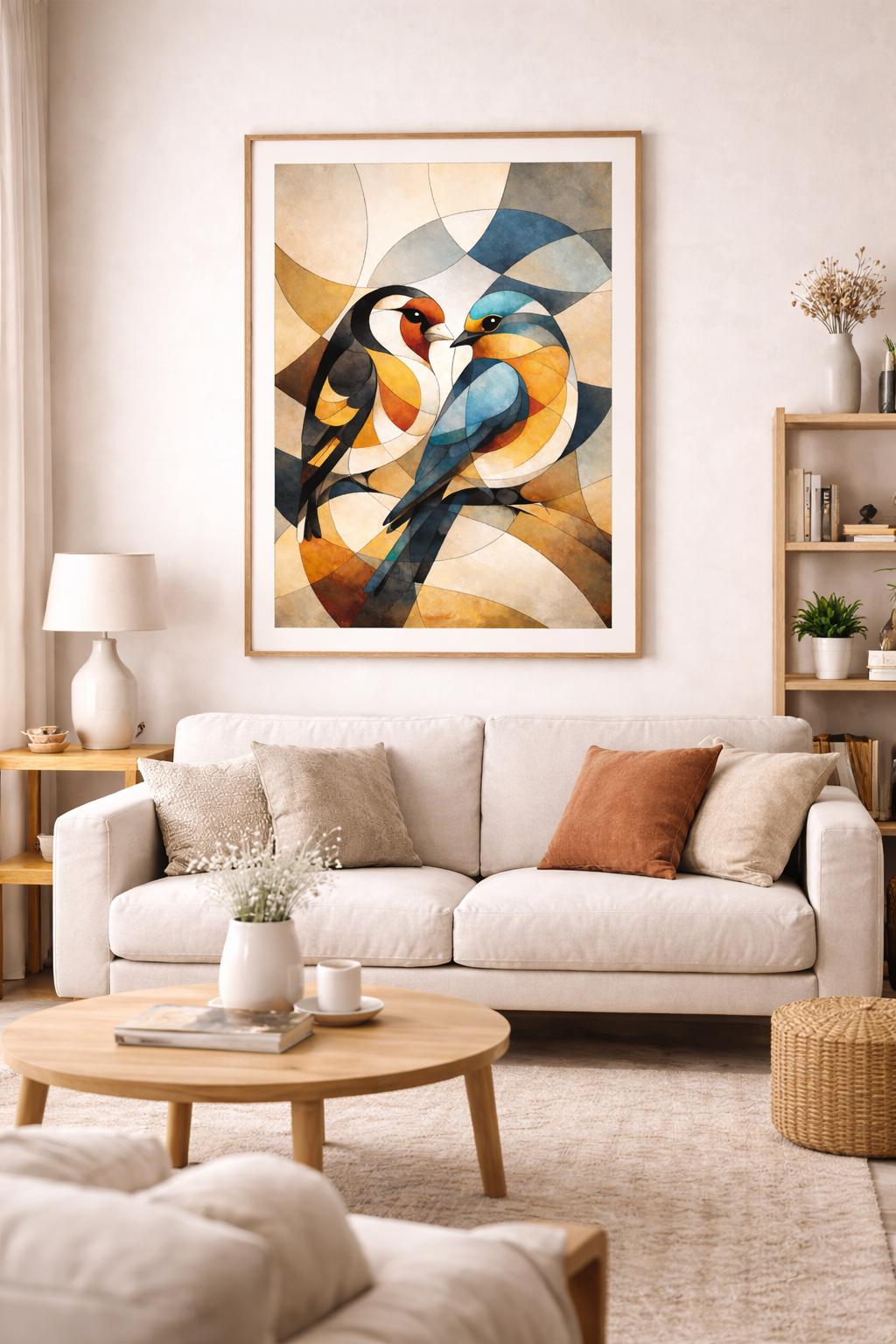 Abstract Cubist Birds Wall Art Printable, Modern Minimal Bird Artwork, Geometric Bird Art, Neutral Contemporary Decor