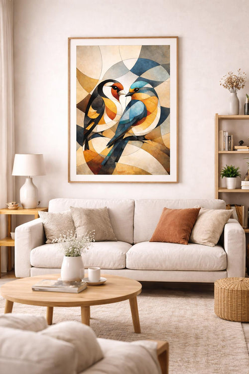 Abstract Cubist Birds Wall Art Printable, Modern Minimal Bird Artwork, Geometric Bird Art, Neutral Contemporary Decor