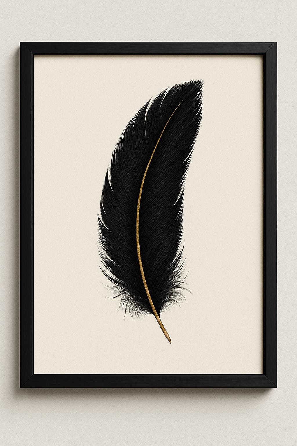 Black Feather Print | Luxury Gold Accent, Minimalist Wall Decor (Digital Download)