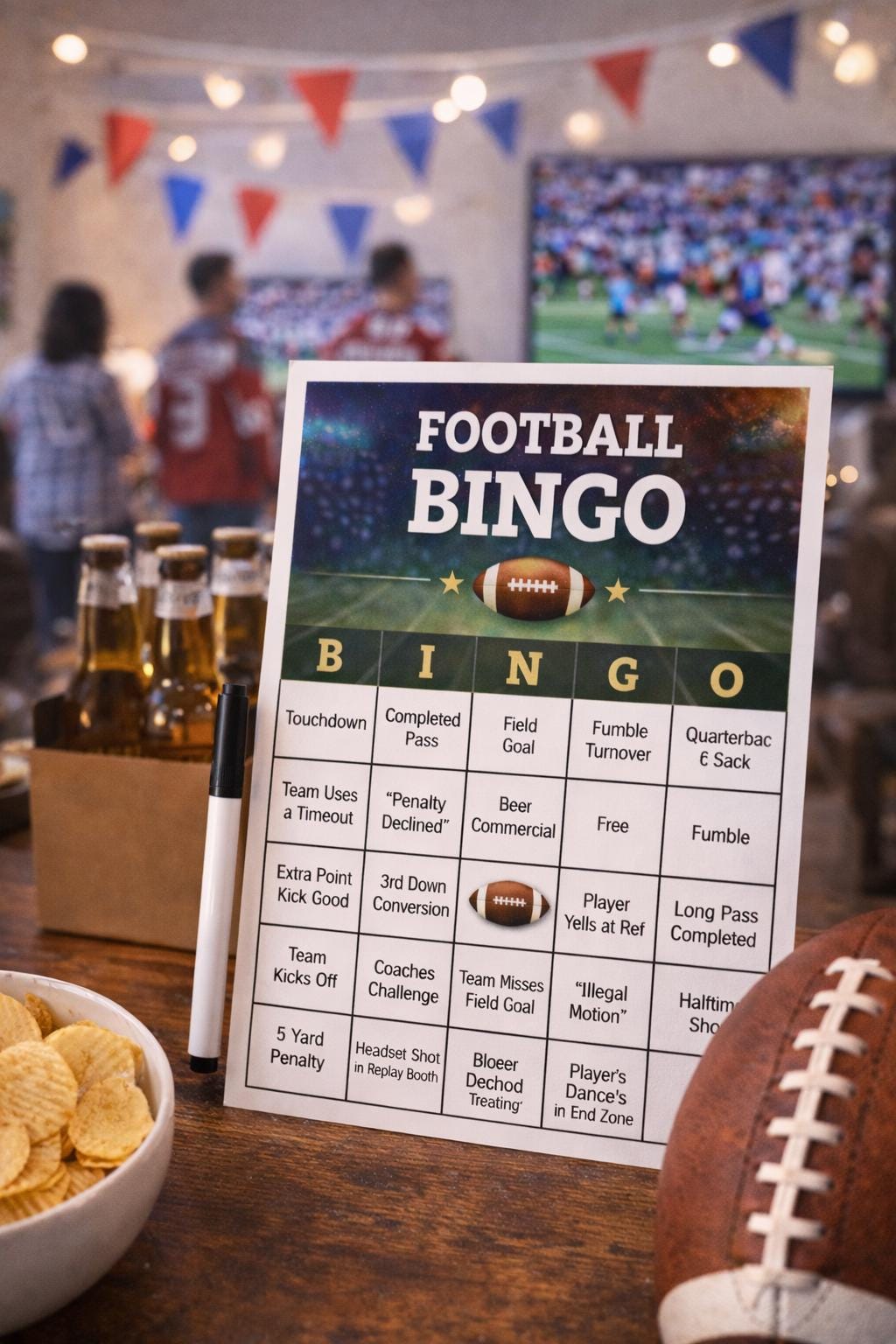 Football Bingo Printable, Super Bowl Party Game, Game Day Bingo Card, Easy Football Party Activity