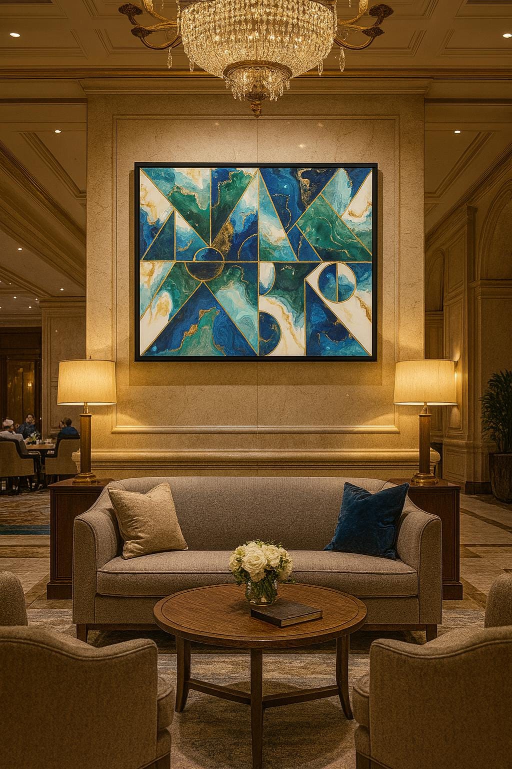 Blue and Gold Geometric Wall Art • Luxury Abstract Marble Print • Modern Interior Decor Artwork