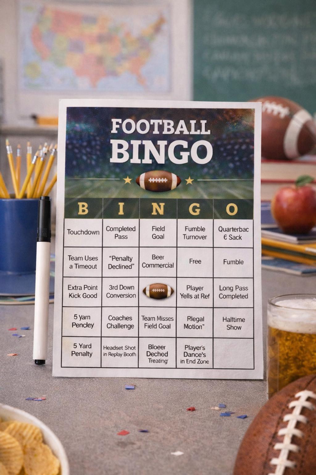 Football Bingo Printable Game | Super Bowl Party Bingo Card | Game Day Football Activity | Instant Download