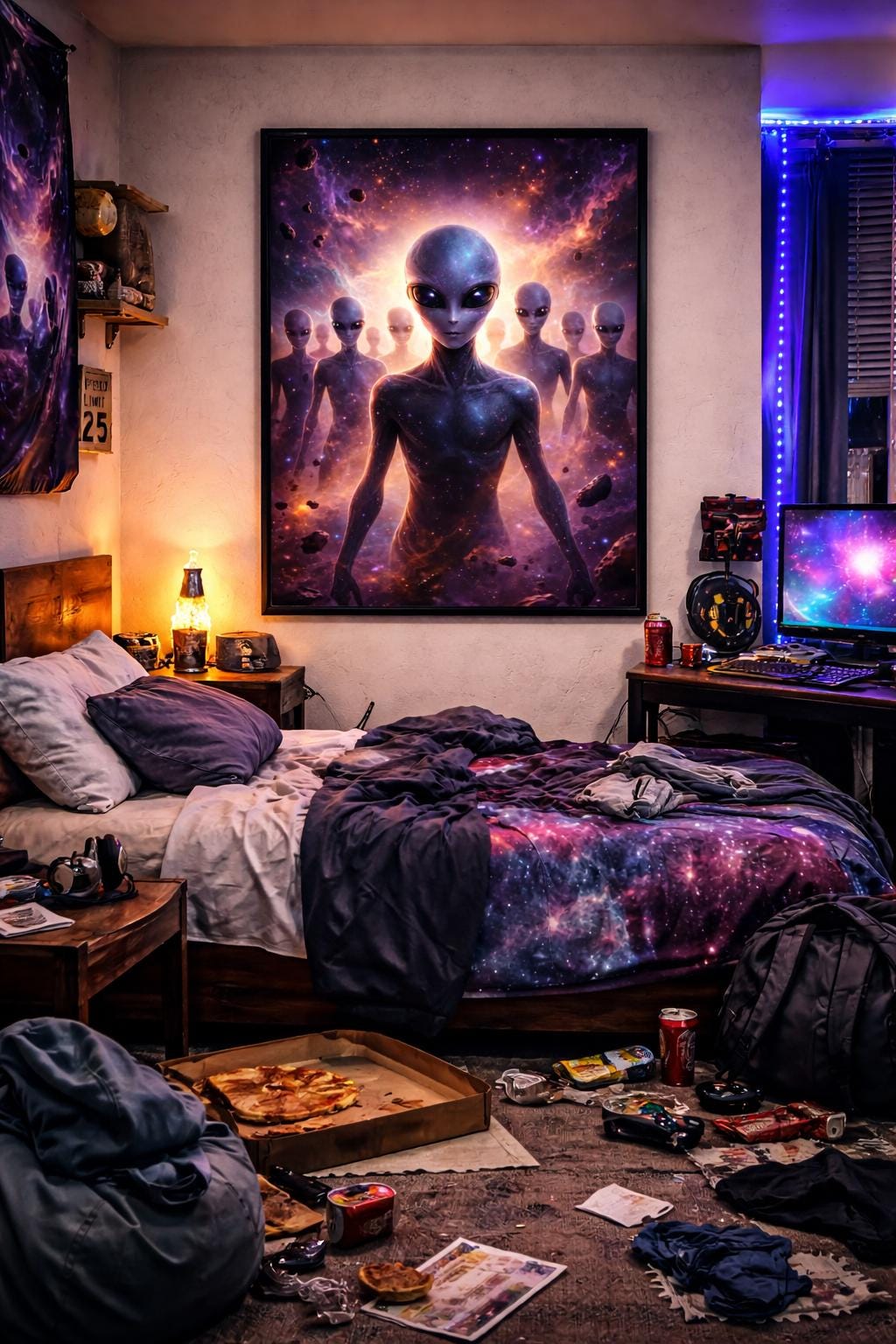 Alien Invasion Wall Art | Sci Fi Alien Group Artwork | Cosmic Space Art Print | Man Cave Garage Decor | Digital Download