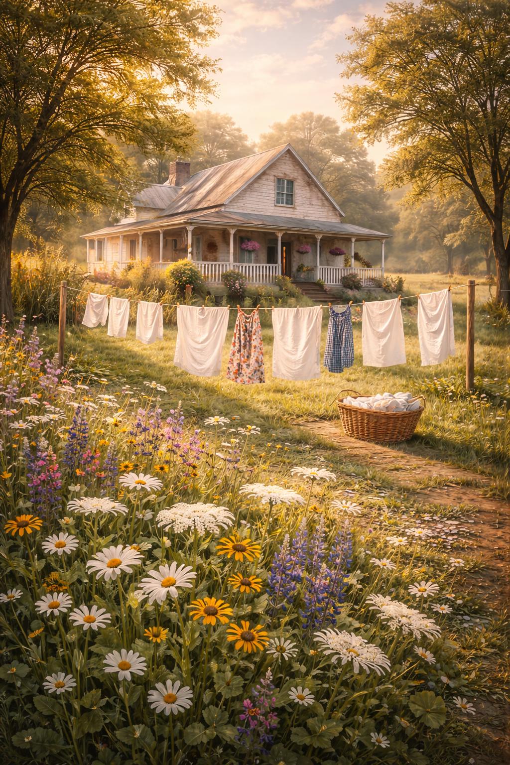 Farmhouse Wash Day Wall Art, Clothesline Farmhouse Print, White Farmhouse Laundry Art, Cottagecore Country Decor, Rustic Farm Printable