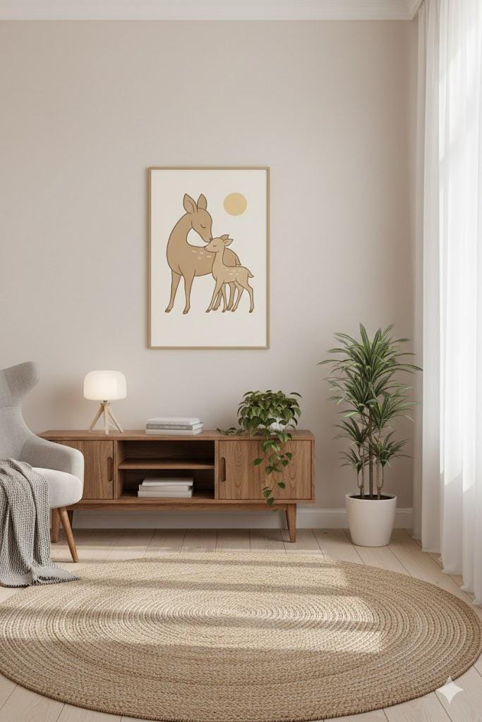 Deer Family Nursery Art | Minimalist Woodland Print (Digital Download)