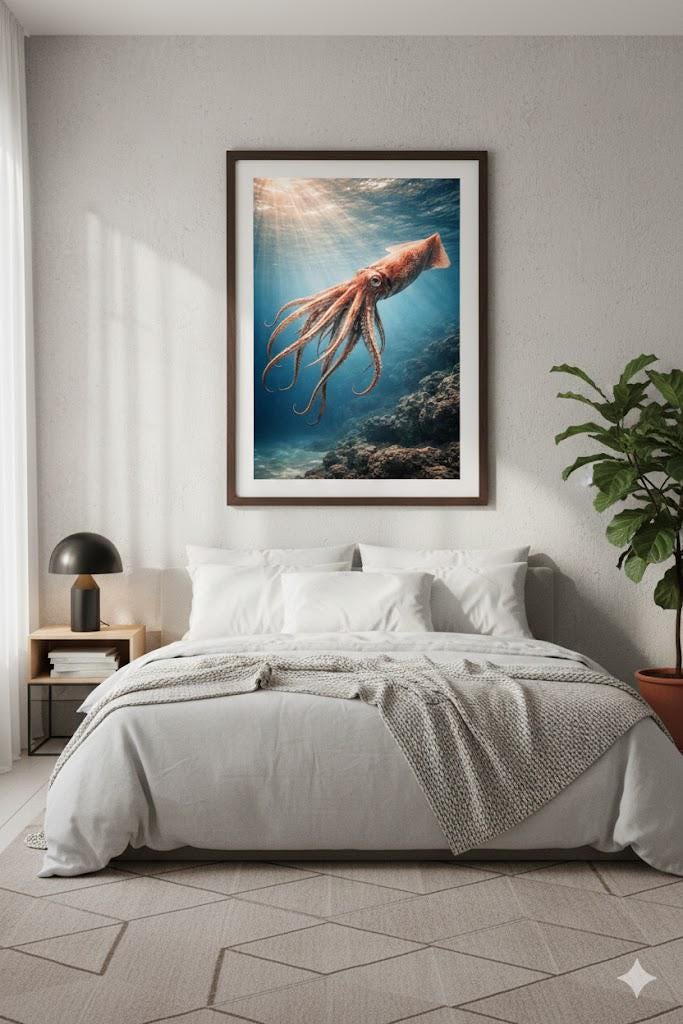 Giant Squid Wall Art Printable | Deep Sea Animal Art | Vintage Ocean Decor | Educational Marine Life Print | Instant Download