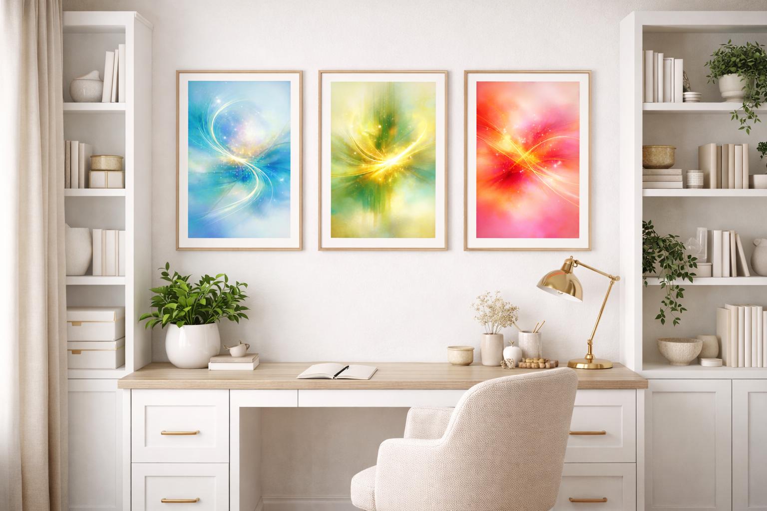 Abstract Triptych Wall Art Set, Blue Green Red, Modern Home Decor (Digital Download)