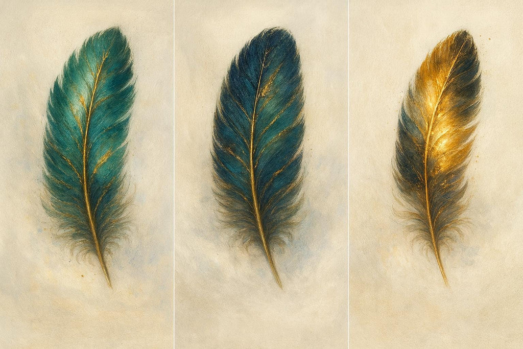 Feather Triptych Wall Art | Elegant Gold Accent Decor (Digital Download)