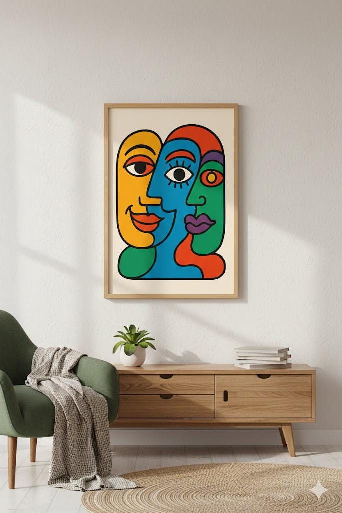 Abstract Faces Art Print | Colorful Psychedelic Illustration (Digital Download)
