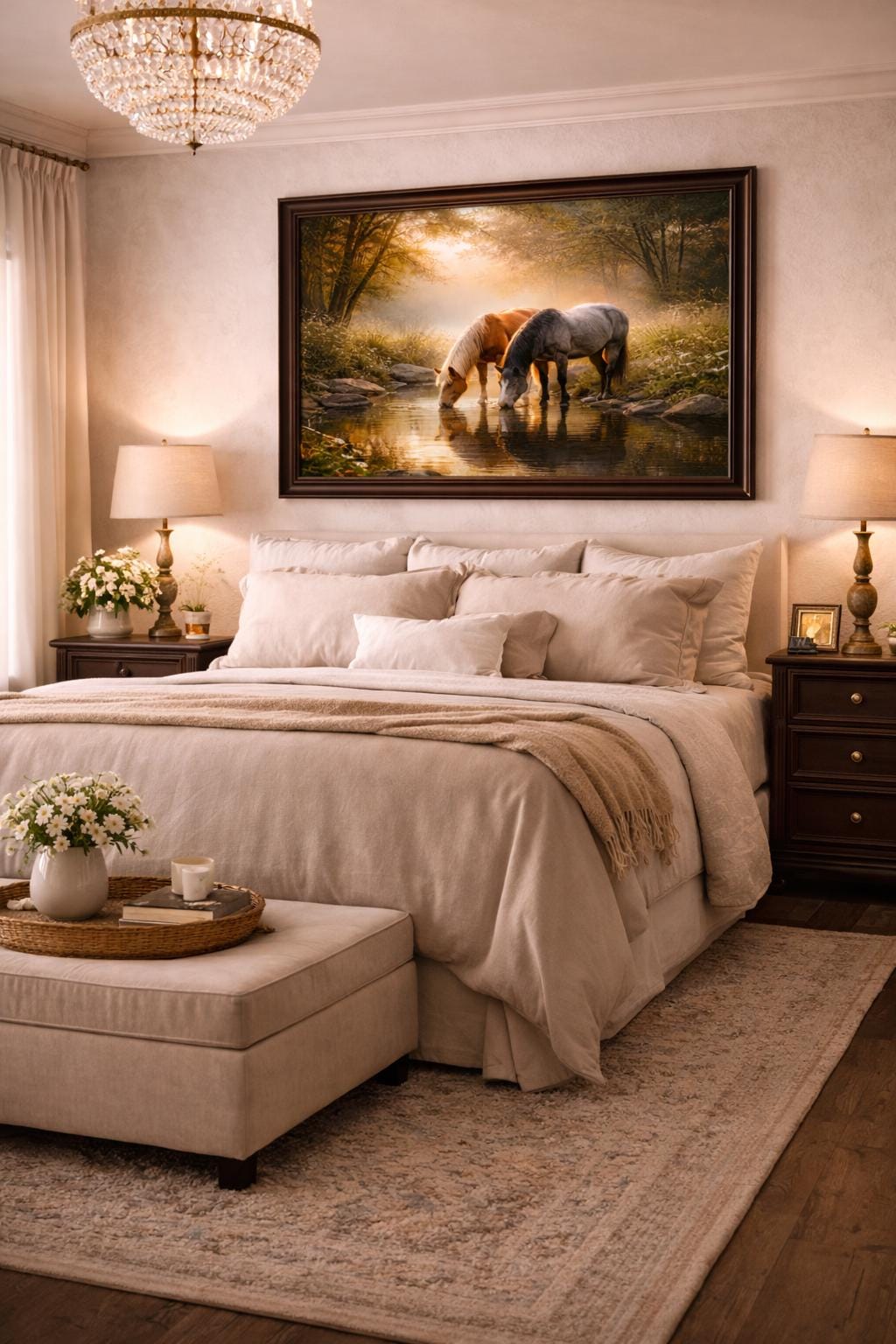 Horses Drinking at a Stream Wall Art, Horse Nature Print, Woodland Creek Artwork, Rustic Cabin Decor, Horse Lover Wall Art, Instant Download