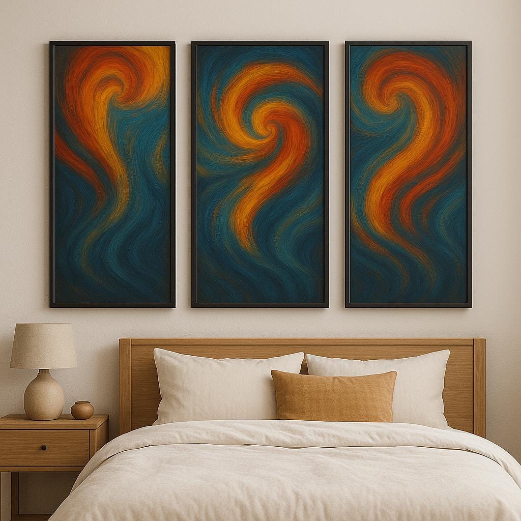Abstract Triptych Wall Art Set – 3 Piece Swirl Painting | Modern Home Decor | Large Digital Download