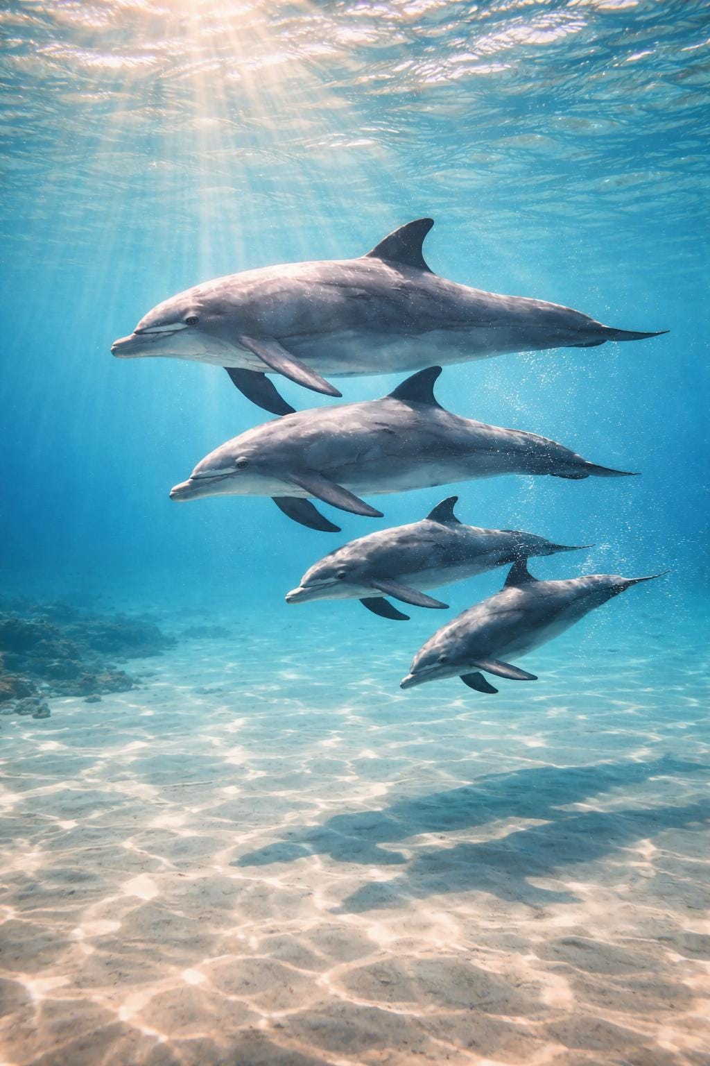 Dolphins Swimming Wall Art Printable | Ocean Nursery Decor | Calm Marine Life Art | Dolphin Family Print | Instant Download