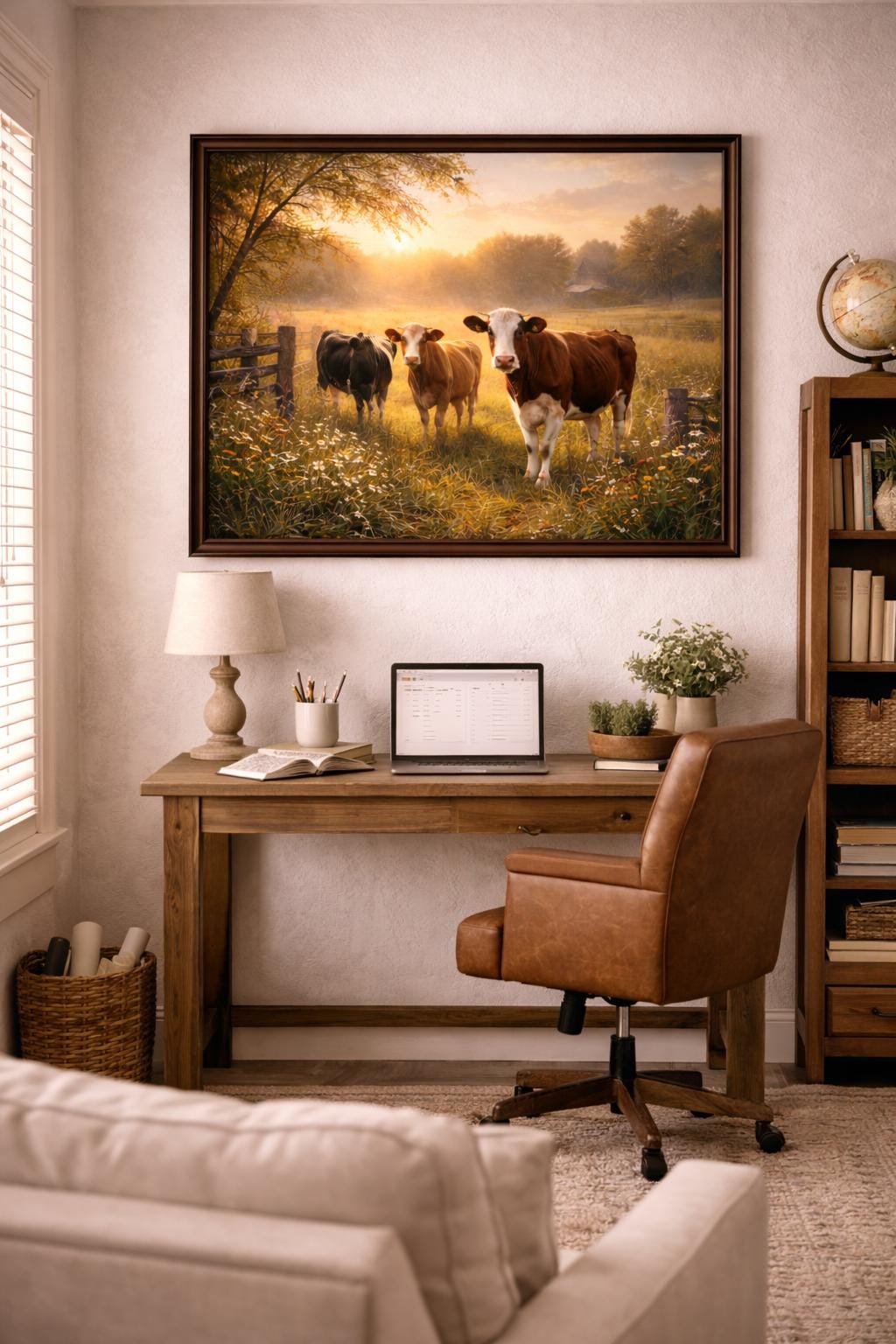 Cows at Golden Hour Wall Art, Farm Cow Pasture Print, Rustic Country Farmhouse Decor, Western Farm Artwork, Large Wall Art Printable