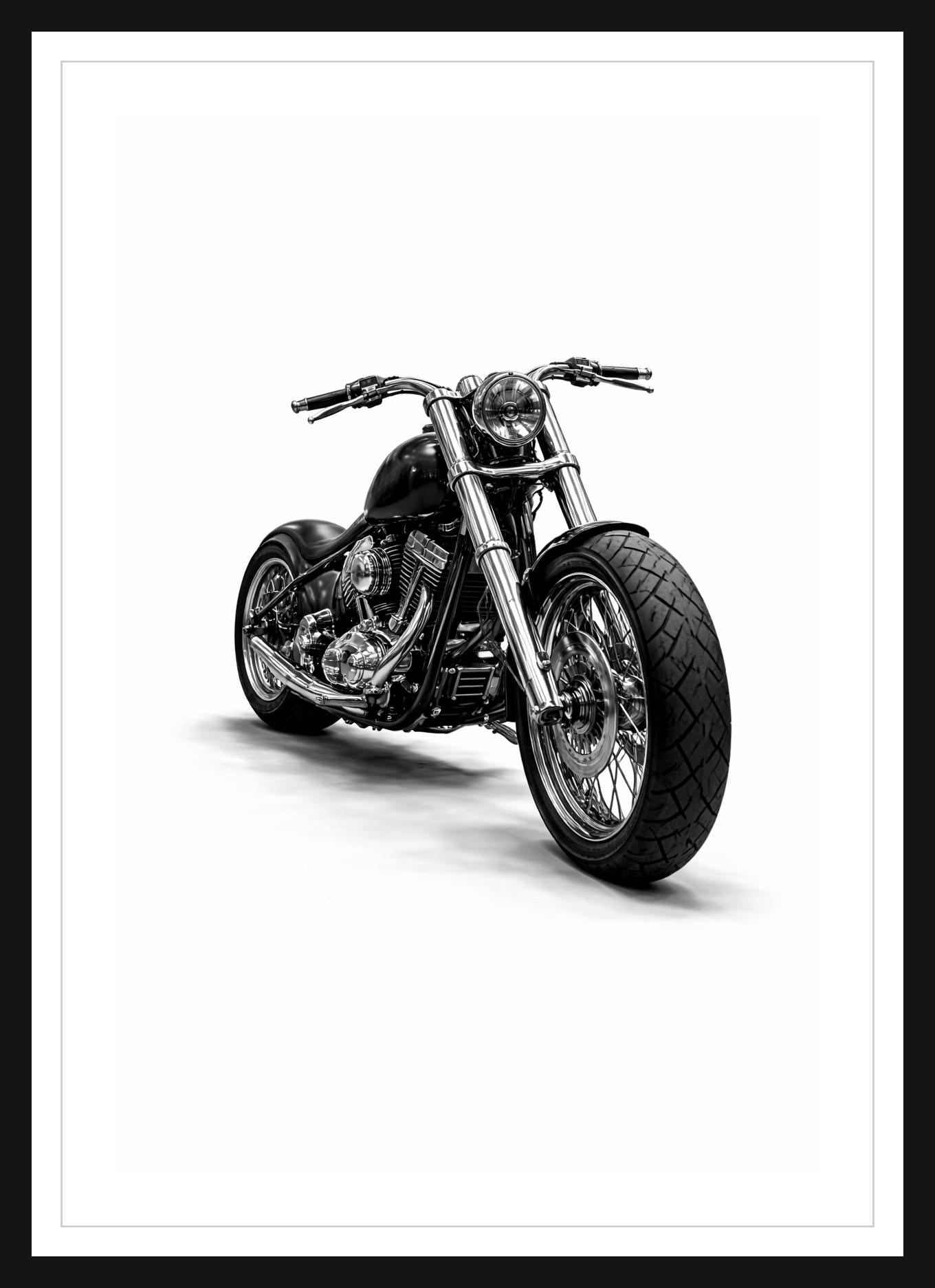 Custom Motorcycle Wall Art, Black Chopper Bike Photography, Biker Garage Decor, Modern Industrial Man Cave Art